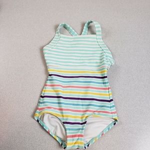 Hanna Andersson girls Multicolor Striped Crossback‎ One Piece Swimwear Size 90